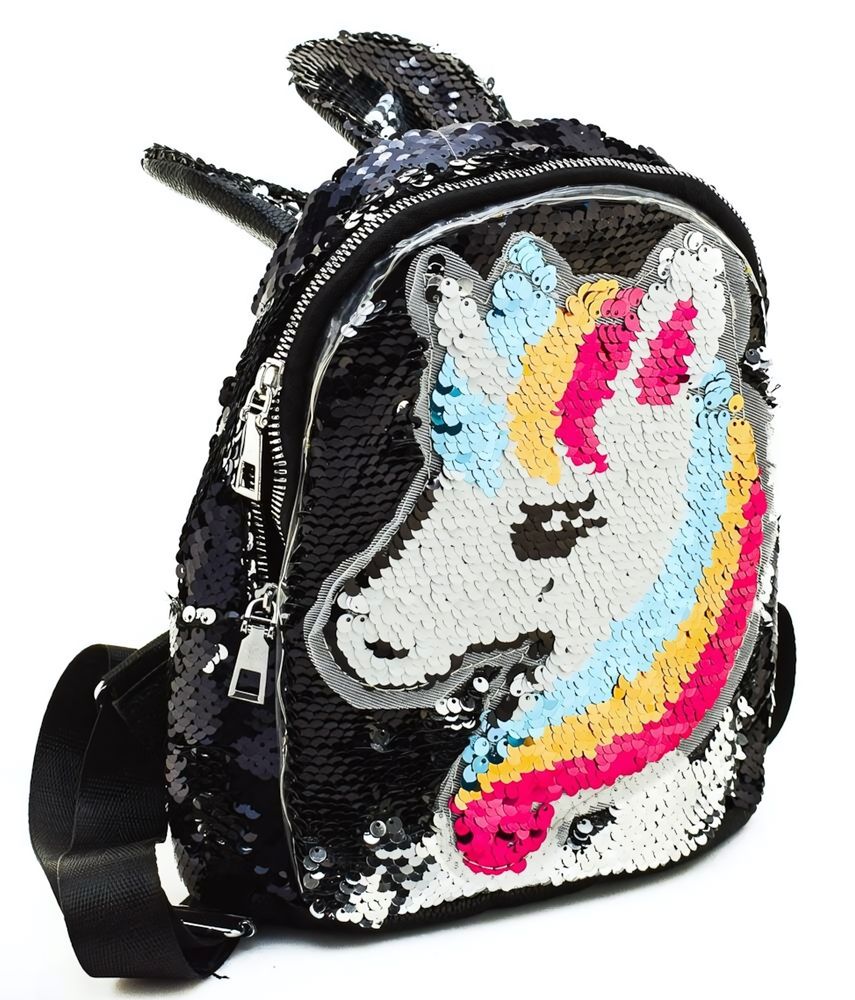 Рюкзак детский со светом, 20*24*10см, единорог, пайетки, уши, 4цв микс, 1отдел