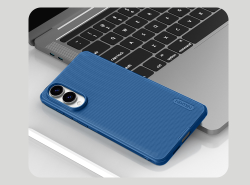 Усиленный чехол синего цвета от Nillkin для Samsung Galaxy S25 Edge, серия Super Frosted Shield Pro