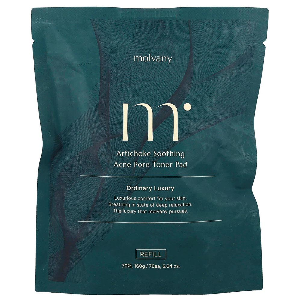 Molvany, успокаивающий тоник для пор с акне, с артишоком, запасной блок питания, 70 шт., 160 г (5,64 унции)