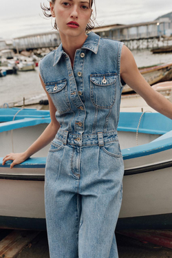 ZARA ДЖИНСОВЫЙ КОМБИНЕЗОН Z1975 BALLOON, ВЫЦВЕТШИЙ СИНИЙ