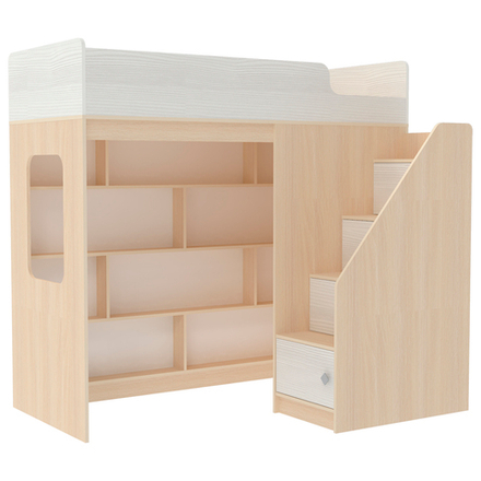 Кровать-чердак КарИВи Л-С603.3 75x175  Дуб Молочный Белое Дерево