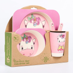 4591068 Набор бамбуковой посуды "Единорог", тарелка, миска, стакан, приборы, 5 предметов