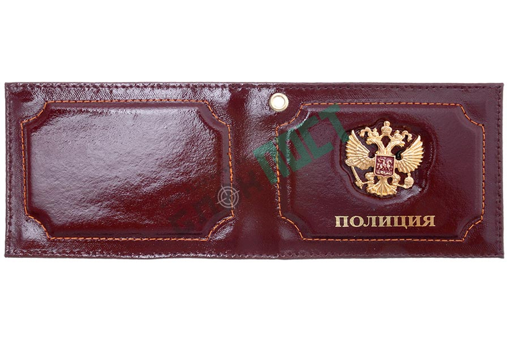 Обложка для удостоверения Полиция со значком, бордовая