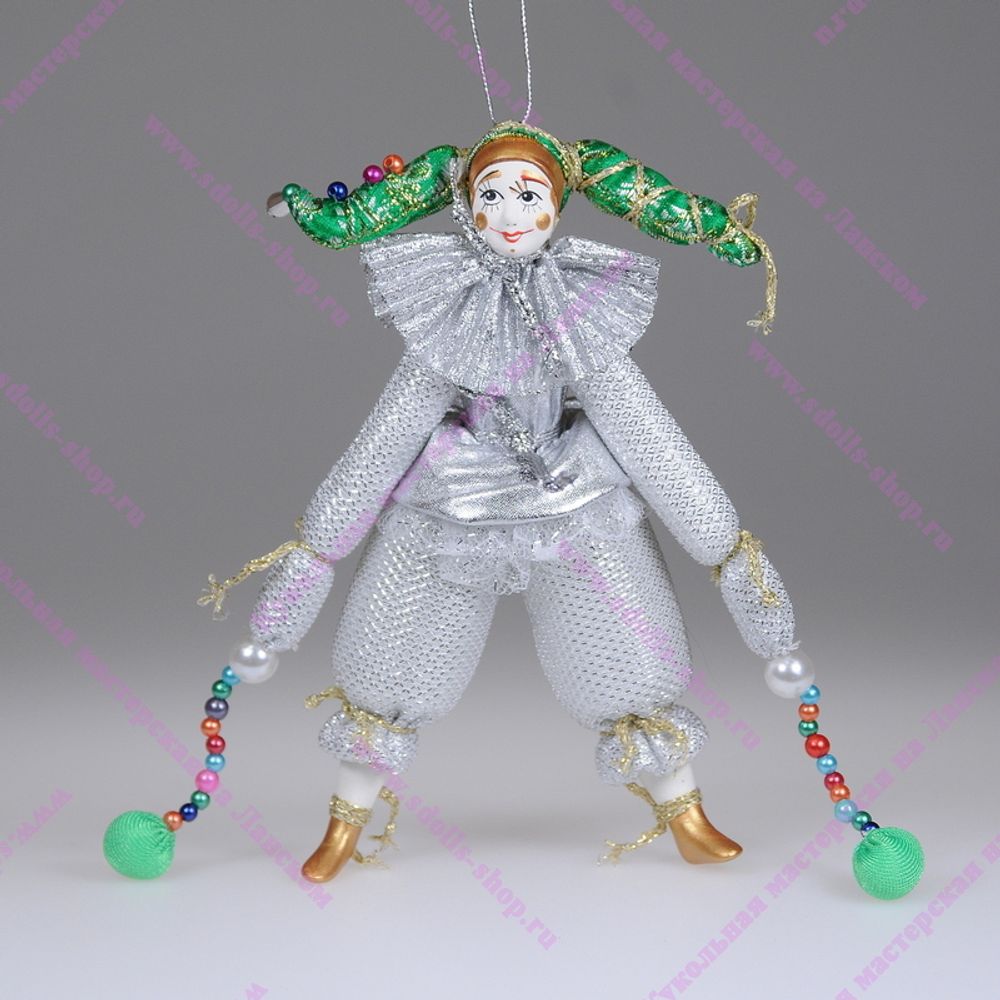 Ёлочная игрушка Клоун парчовый в двурогом колпачке