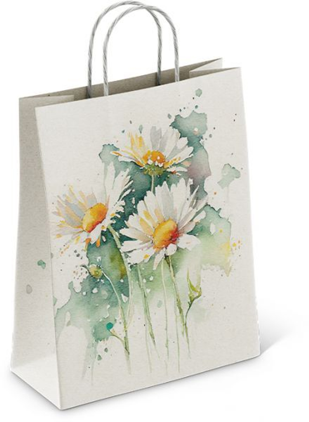 Пакет подар. бумажн. 25*22*12 см, 100 гр/м2 Ромашки, крученые ручки