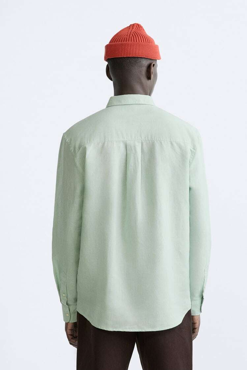 ZARA РУБАШКА ИЗ СМЕСОВОГО ЛЬНА, ЗЕЛЕНЫЙ