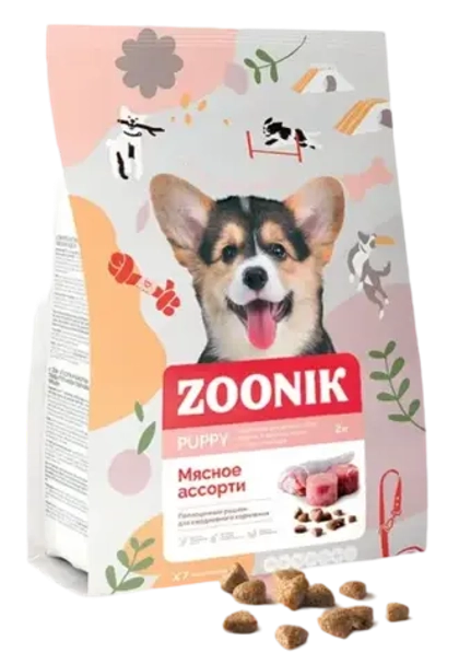 ZOONIK Standart Сухой полнорационный корм для собак мелких пород, мясное ассорти, 2 кг