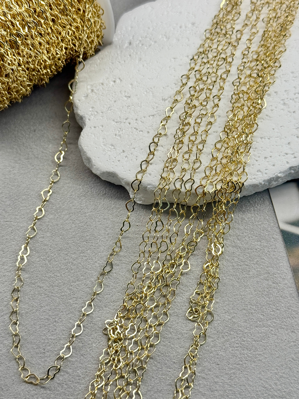 Цепочка «Сердце» позолота 14k, звено 3,3*4,5 мм, 2 метра