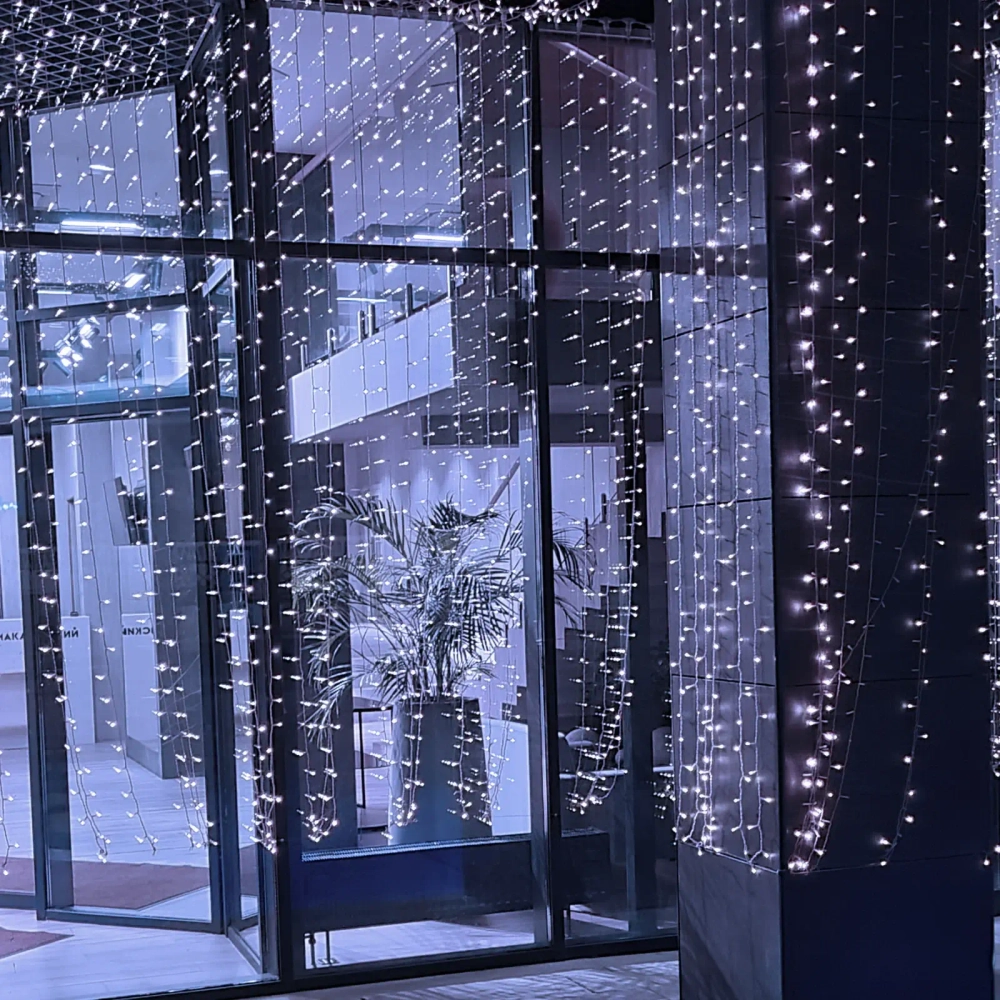 Гирлянда для улицы ЗАНАВЕС ш3* в2,5м 480 ламп LED, прозрач.пров, 8 реж.,IP-54, Белый (возможность соединения)