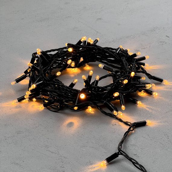 Светодиодная гирлянда с колпачком 100 экстра теплых белых LED ламп 10 м., 24В., черный провод ПВХ, IP65, LTC (PST100CAP-11-1EWW)