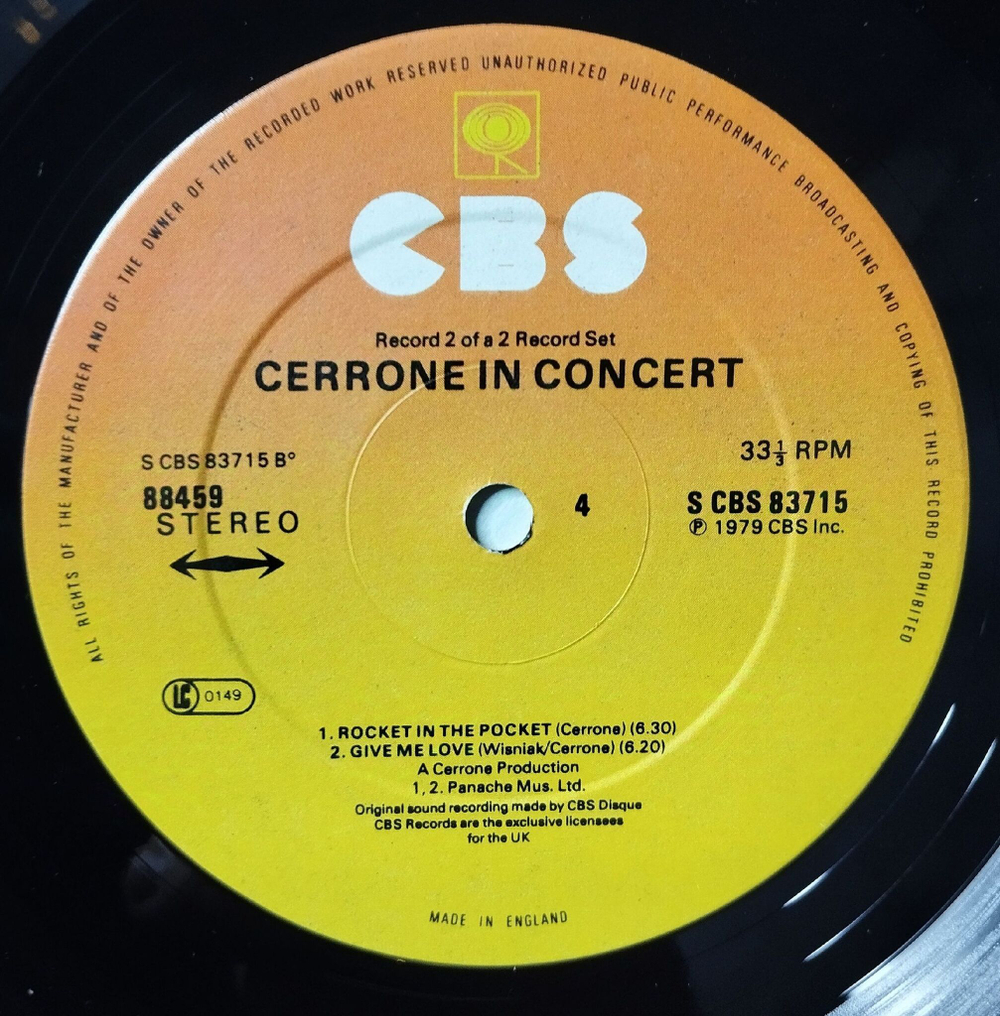 Винтажная виниловая пластинка LP Cerrone In Concert (UK 1979)