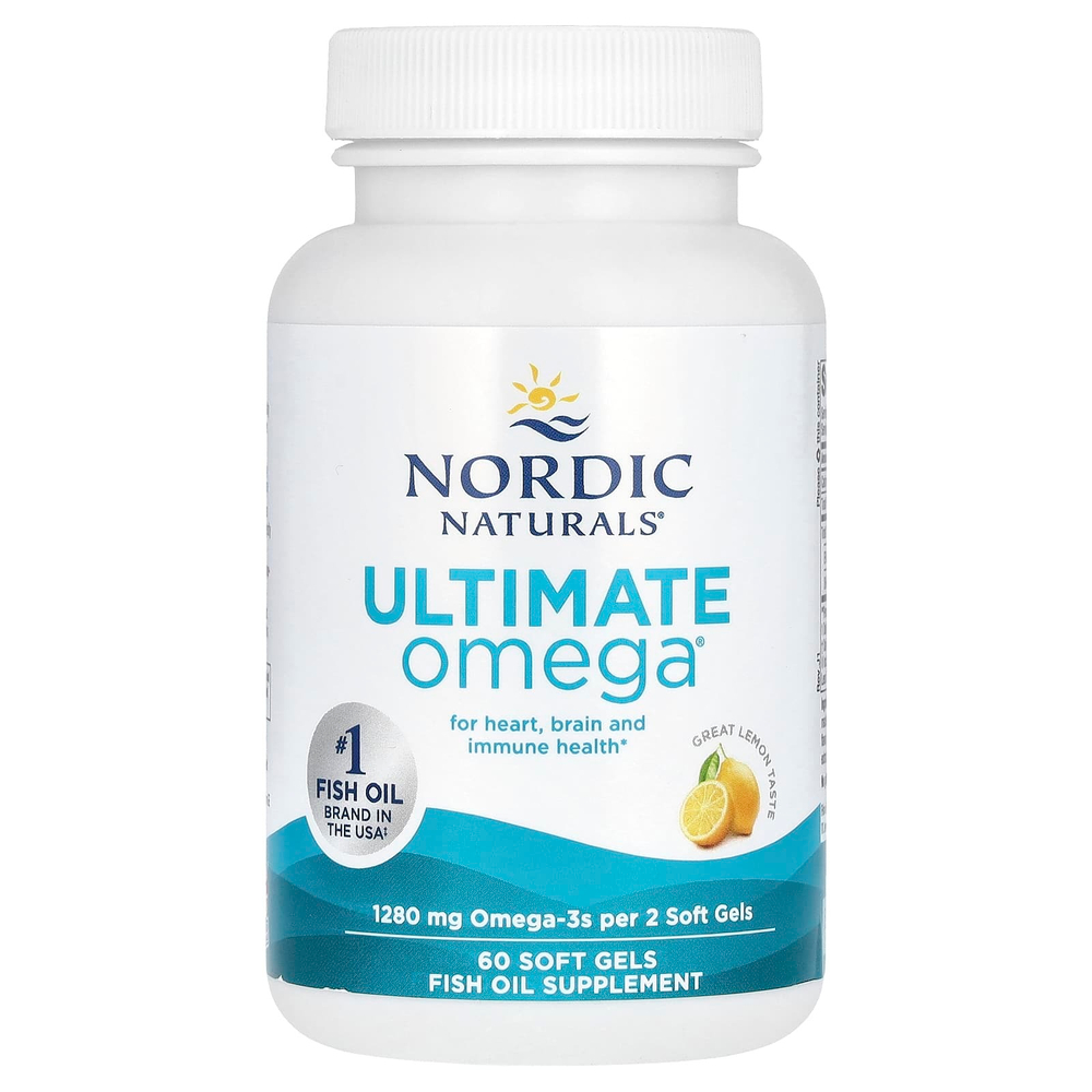 Nordic Naturals, Ultimate Omega, высокоэффективные омега-3 кислоты, со вкусом лимона, 60 капсул (640 мг в 1 капсуле)