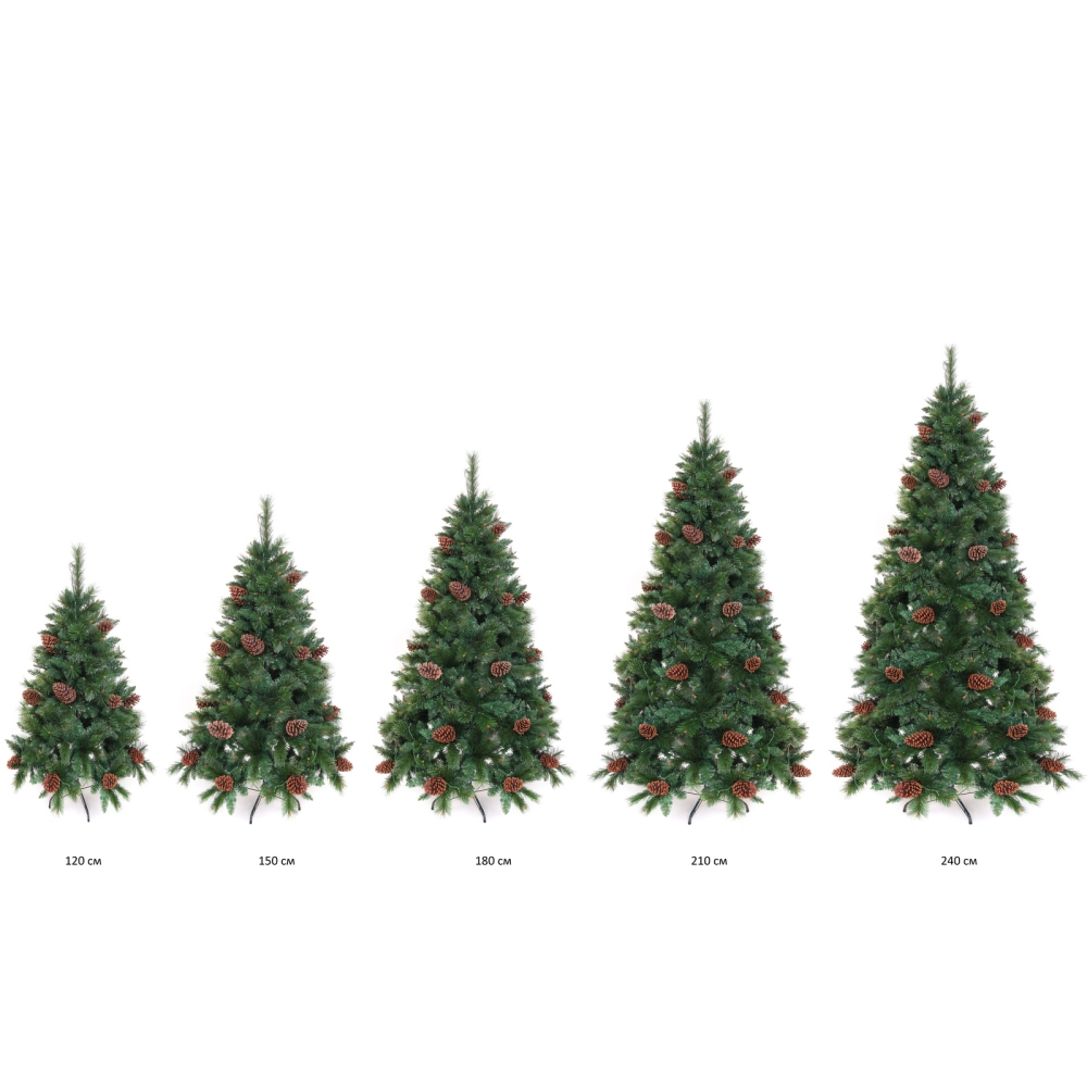 Елка светодиодная «Лесная метель» 150 см, ПВХ+леска (шишки и напыление), 407 веток, 140 ламп LED, Теплый белый