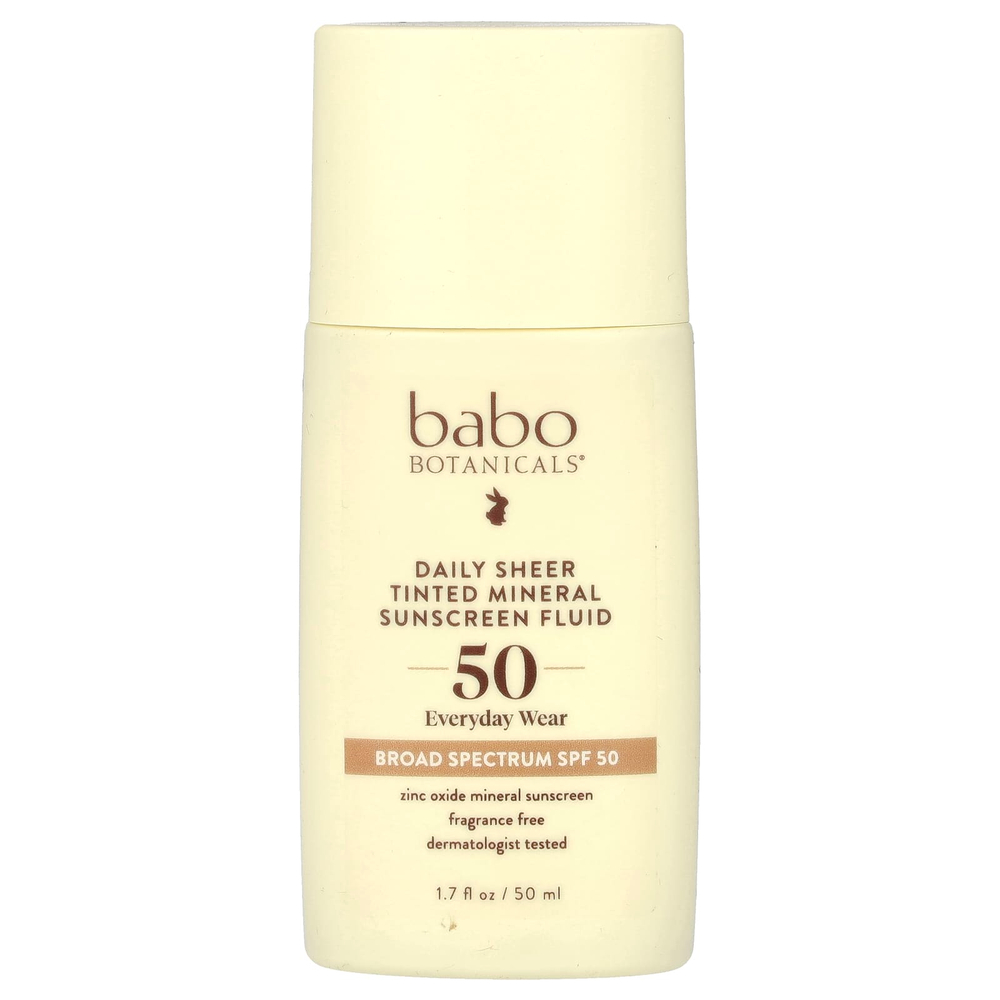 Babo Botanicals, ежедневный солнцезащитный жидкий минерал с полупрозрачным оттенком, SPF 50, без отдушек, 50 мл (1,7 жидк. унции)