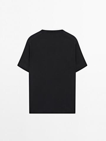 Massimo Dutti Хлопковая футболка с коротким рукавом, темно-синий