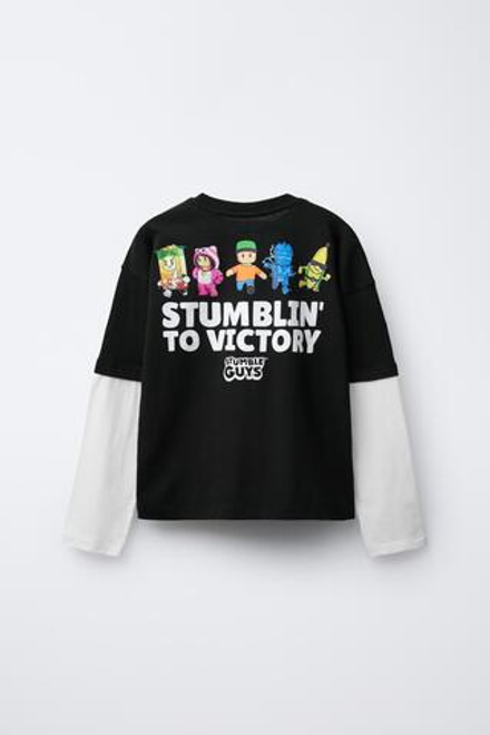 ZARA ФУТБОЛКА С ДВОЙНЫМИ РУКАВАМИ STUMBLE GUYS ™ © SCOPELY, ЧЕРНЫЙ