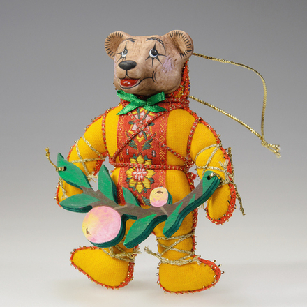 Ёлочная игрушка Медвежонок двухцветный с веткой