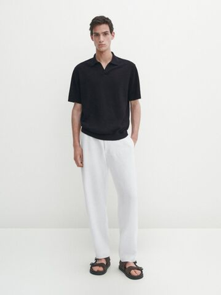 Massimo Dutti Трикотажное поло с короткими рукавами, темно-синий