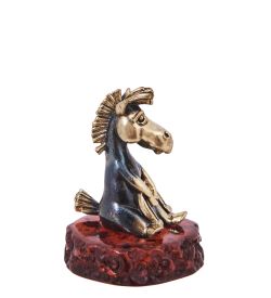 AM-4222 Фигурка «Лошадь Жеребенок» (латунь, янтарь)