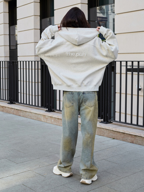 Худи на молнии в цвете серый меланж