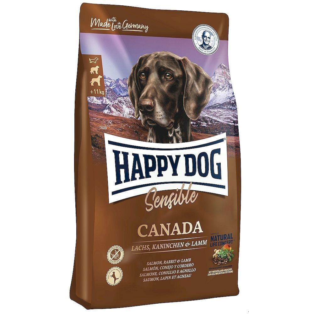 Сухой корм Happy Dog Supreme Sensible Canada для собак средних и крупных пород с лососем, кроликом, ягненком и картофелем, пакет 1кг