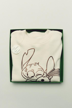 ZARA ТОЛСТОВКА С ПРИНТОМ LILO & STITCH © DISNEY, ЭКРЮ