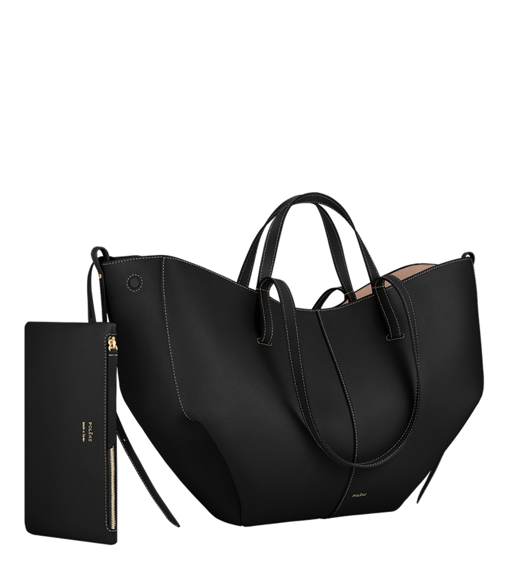 Сумка Polene Cyme EDITION TEXTURED BLACK WITH ECRU STITCHING