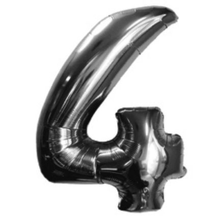 Шар (40"/102 см) Цифра, 4, Серебро, в упаковке 1 шт.