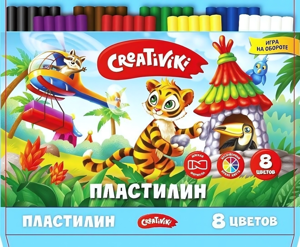 Пластилин классический 8 цветов, 120 гр, без стека (Creativiki)