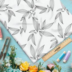 Ткань кулирная гладь серые выразительные листья