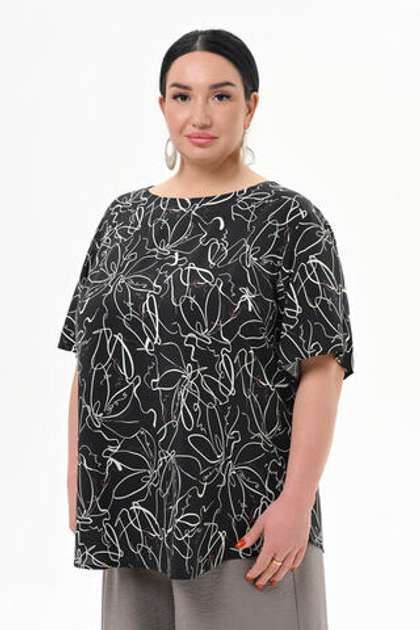 Блуза прямого силуэта из штапеля, принт Футуризм