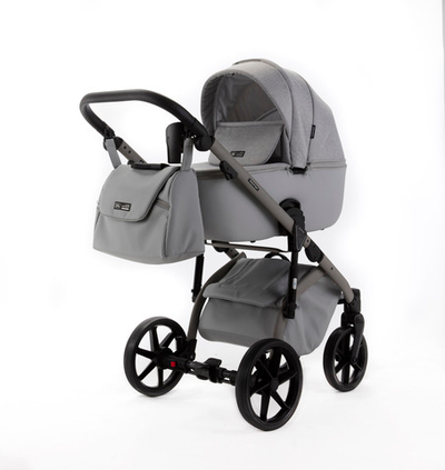 Детская универсальная коляска Adamex NOLA Natura MOON-9 (2в1) - Светло-серая ткань, светло-серая экокожи