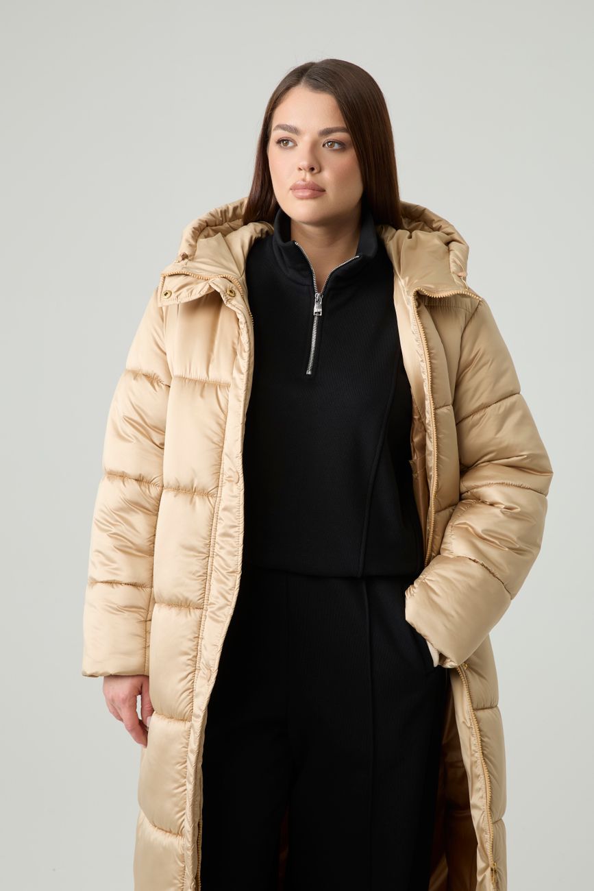 Пуховик длинный стеганый, золотой
