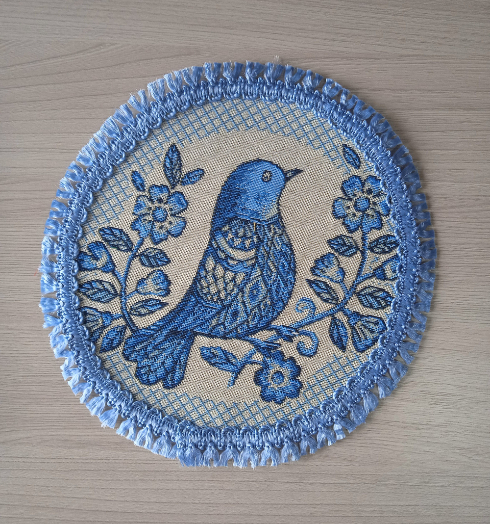 Набор гобеленовых салфеток Гжель птички D20 см 6 шт