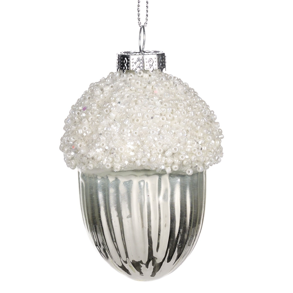 Набор украшений на елку 2шт 9см Goodwill Желуди серебряные с белым