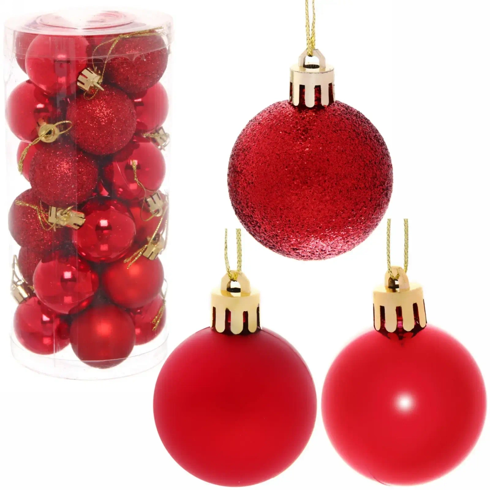 Новогодние шары 4 см (набор 24 шт) «Микс фактур», красный