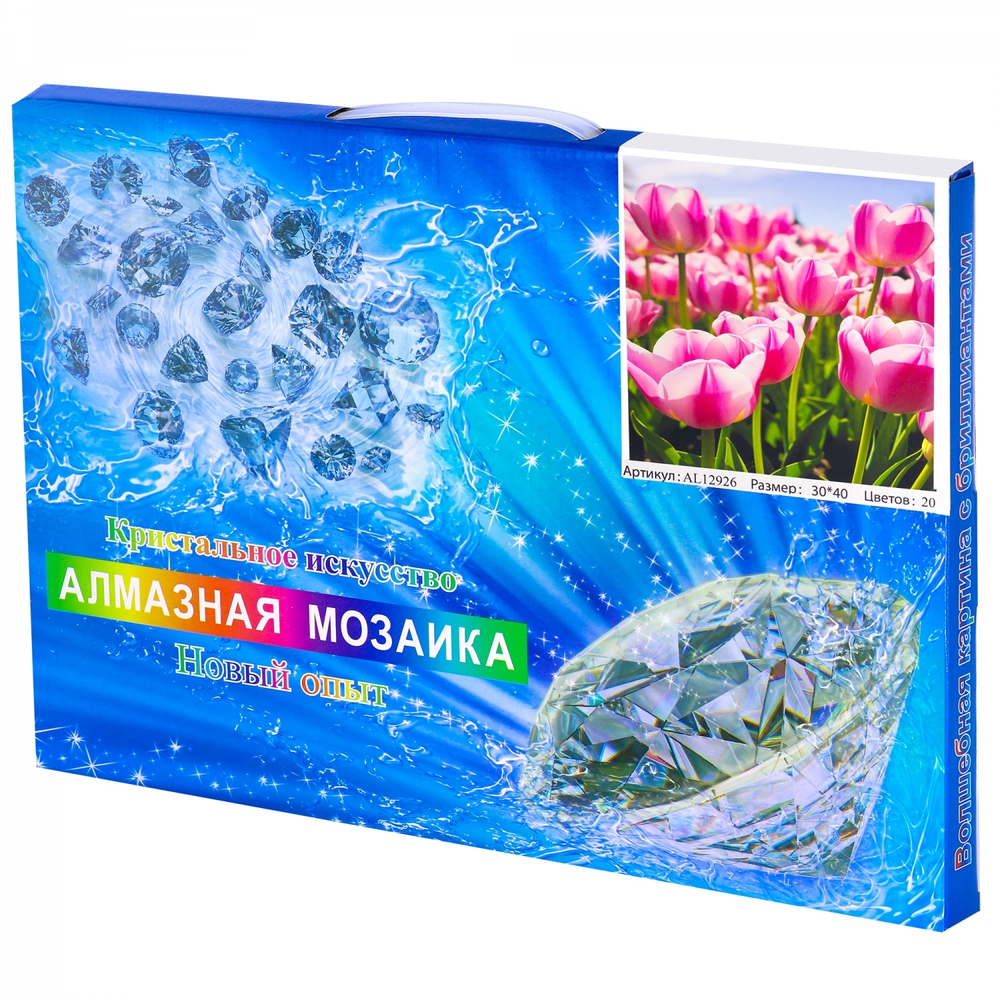 Алмазная мозаика Alingar, на подрамнике, с полным заполнением, (глянц) дизайн рамка, 30х40 см, 20 цветов, "Розовые тюльпаны"