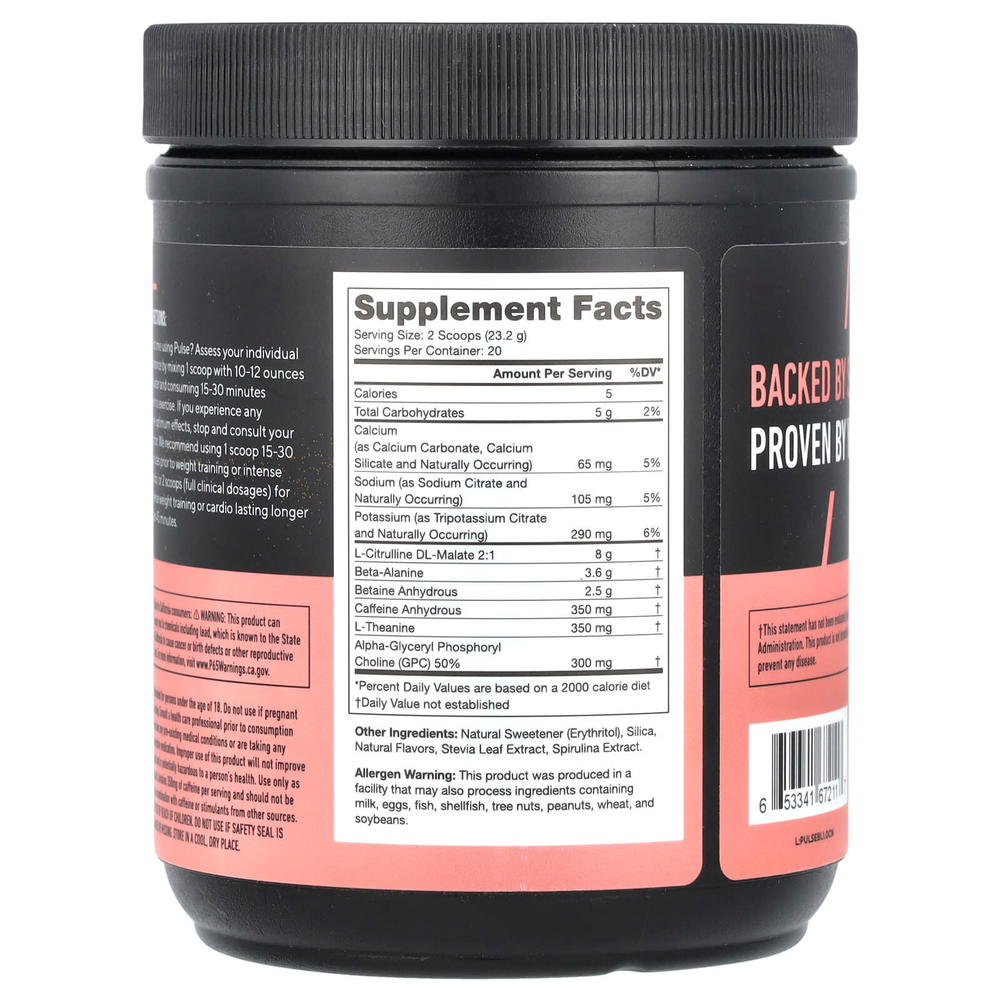 Legion Athletics, Pulse, предтренировочный напиток, черничный лимонад, 464 г (1,02 фунта)