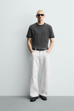 ZARA БРЮКИ BARREL FIT, БЕЛЫЙ