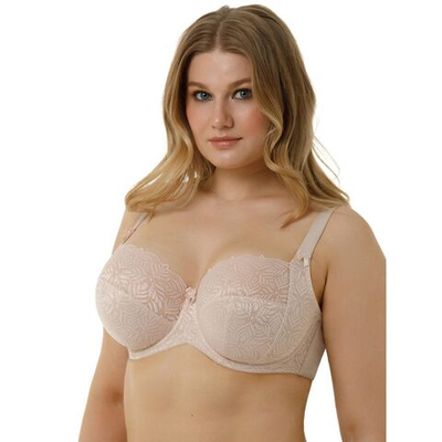 Кружевной бюстгальтер на каркасах с мягкой чашкой (Размер: 100E) (Цвет: пудровый)