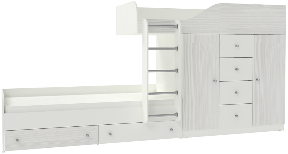 Двухъярусная кровать КарИВи Астра 6 Белый  Белое Дерево