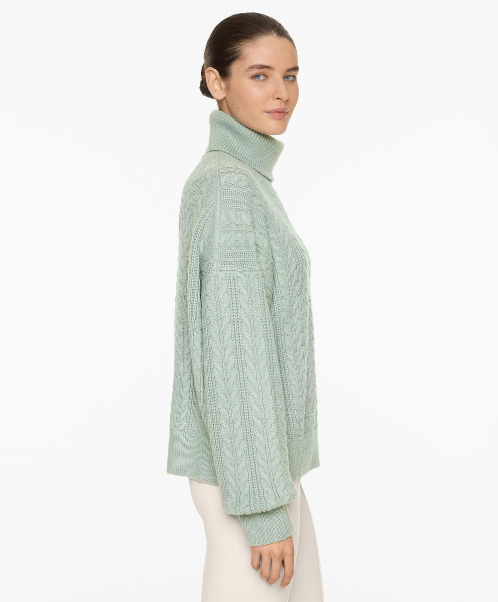 Oysho Вязаный свитер с высоким воротником, зеленый