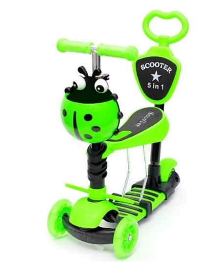 Самокат Беговел 5 в 1 Божья коровка с родительской ручкой