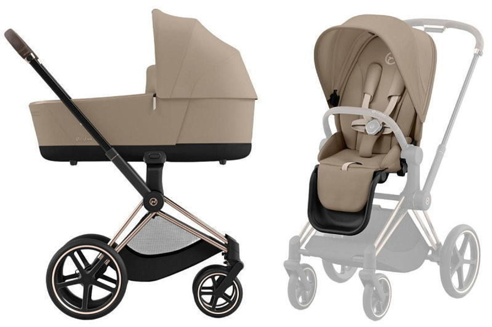 Коляска Cybex Priam IV Rosegold complete Aton B2 Dynamic Red Base One 4 в 1 Cozy Beige