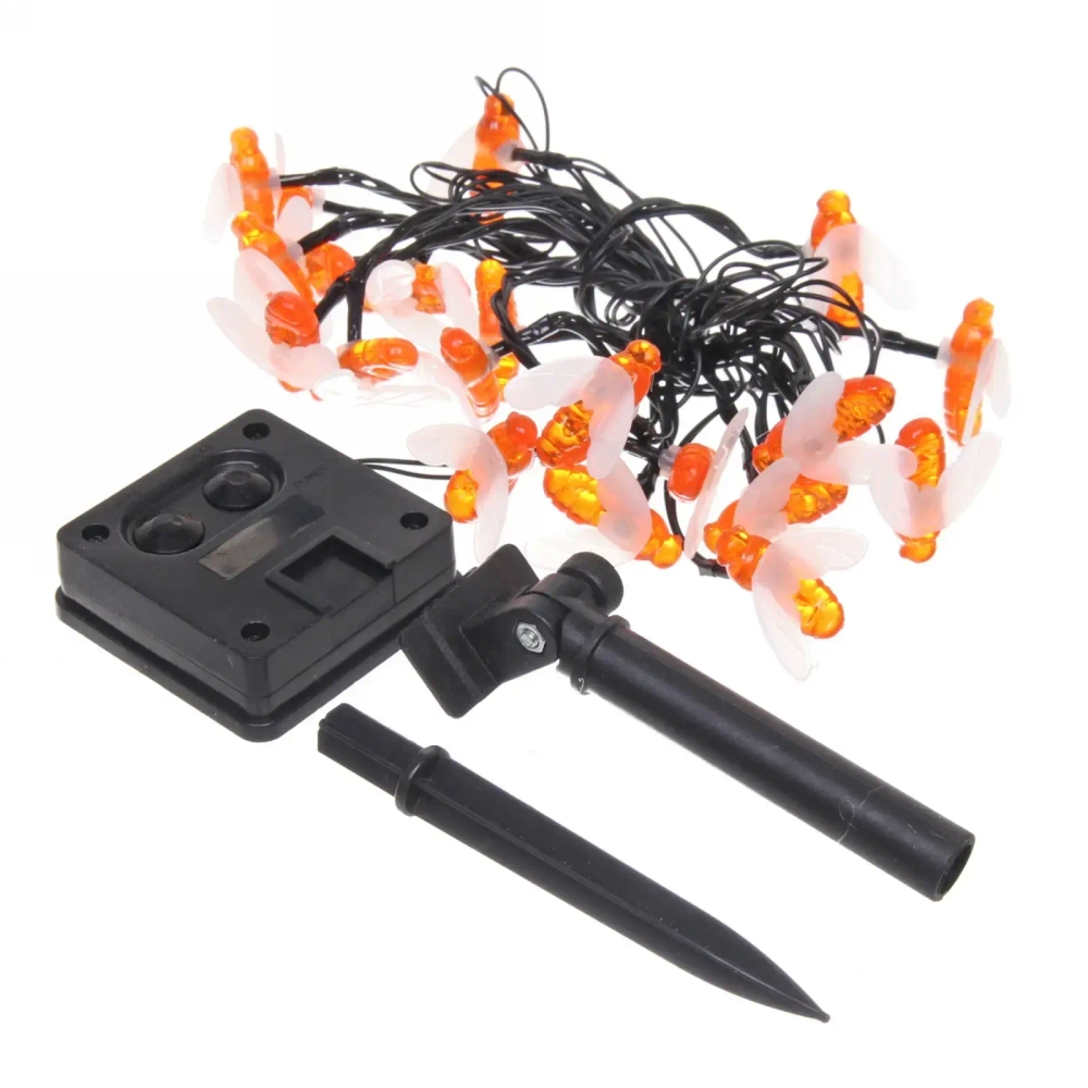 Гирлянда для улицы «Пчёлка» 3м, 20 ламп LED чёрный провод, 2 реж, IP-55, Теплый белый (солнечная батарея).