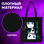 Сумка шоппер BRAUBERG PREMIUM канвас 40х35 см на кнопке карман черный "Anime face" (2 штуки в упаковке)