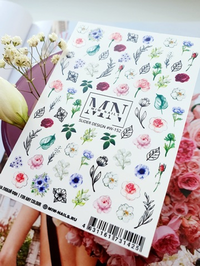 MIW Nails Слайдер-дизайн Цветы, листья, W-152