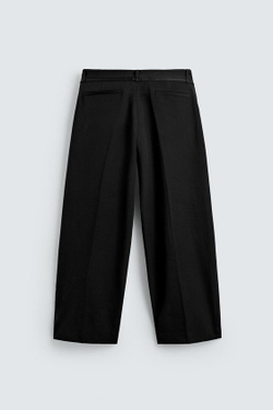 ZARA БРЮКИ BALLOON FIT С ЗАЩИПАМИ И ПОЯСОМ, ЧЕРНЫЙ