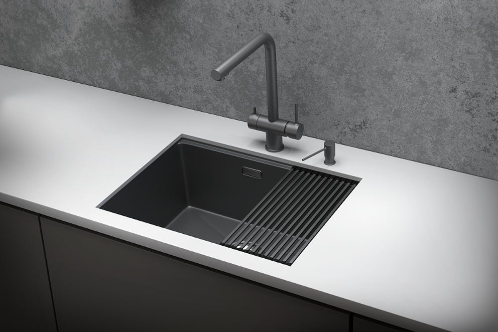 KS-6045U, ГРАФИТ МАТОВЫЙ, стальная кухонная мойка KITCHEN SPACE
