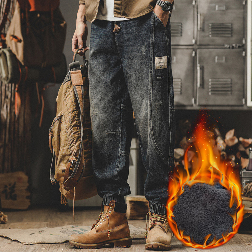 Мужские комбинезоны в американском стиле, весенне-осенние свободные джинсы больших размеров, мужские осенние повседневные брюки с широкими штанинами и завязками на щиколотке